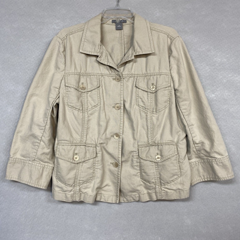 VTG Ann Taylor Jacket Women’s 18 Crop 3/4 Sleeve Linen Cotton Ivory Y2K Coastal